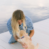 Fancy Striped Oversized Short Sleeve Top - Malibu Blue