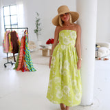 Brooklyn Strapless Midi Dress - Lime Floral
