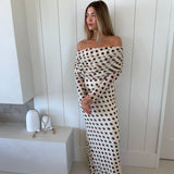 Thelma Off The Shoulder Maxi Dress - Gold Halo Dot