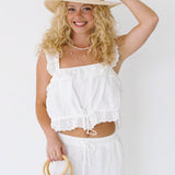 Mindy Eyelet Tank and Pant Set- Off White