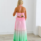 Laura Ombre Ruffle Detail Cut Out Maxi Dress-Pink/Green