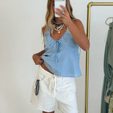 Hallie Ruched Halter Top - Blue