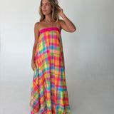 Kasey Plaid Maxi Dress- Multicolor