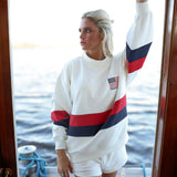 Oversized Terry Sport Stripe Mockneck - White (PREORDER)