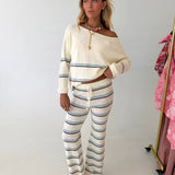Elle Striped Knit Sweater and Pant Set - Off White