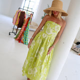 Brooklyn Strapless Midi Dress - Lime Floral