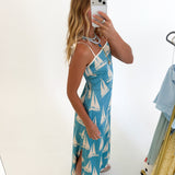 Jamie Printed Midi Dress - Blue Waves