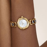 Open Circle Bracelet Watch in Mixed Metal: Brushed Silver Dial with Mixed Metal