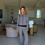 Jenna Striped Zip Up Sweatshirt and Flare Pants Set- Grey/Black Stripe