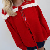 Lana Wide Collared Tie Knit Sweater Top - Cherry Red