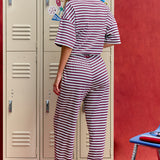 Essential Striped Comfort Pants - Burgundy/White
