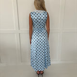 Presley Satin Polka Dot Maxi Dress- Blue/Black
