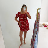 Ally Polka Dot Mini Dress - Red Natural