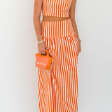 Hazel Maxi Skirt Set - Orange/White Stripes