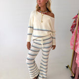 Elle Striped Knit Sweater and Pant Set - Off White