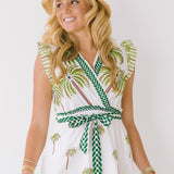 Azura Palm Print V-Neck Belted Dress - Green
