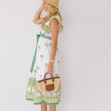 Azura Palm Print V-Neck Belted Dress - Green