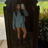 Fancy Striped Oversized Long Sleeve Top - Glacier/Chocolate (PREORDER 3 WEEKS)