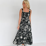 Sandi Floral Print Midi Dress - Black