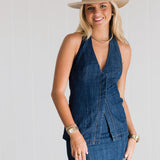 Demi Denim Halter Top- Denim