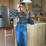 Naomi Plaid Long Sleeve Top - Black