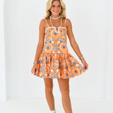 Olivia Sweetheart Dress - Orange/Blue