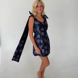 Marloe Jacquard Bow Sash Mini Dress - Navy Multi