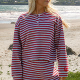 Waffle Striped Button Long Sleeve