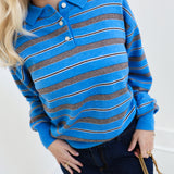 Linda Stripe Polo Sweater - Blue Combo