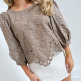 Eva Lace Bubble Sleeve Top - Mushroom
