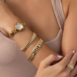 Metal Moderna Bracelet Watch in Gold: Mother of Pearl Dial with Gold