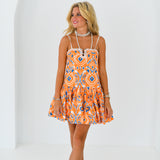 Olivia Sweetheart Dress - Orange/Blue