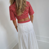 Josie Double Layer Pleated Maxi Skirt - White/Red