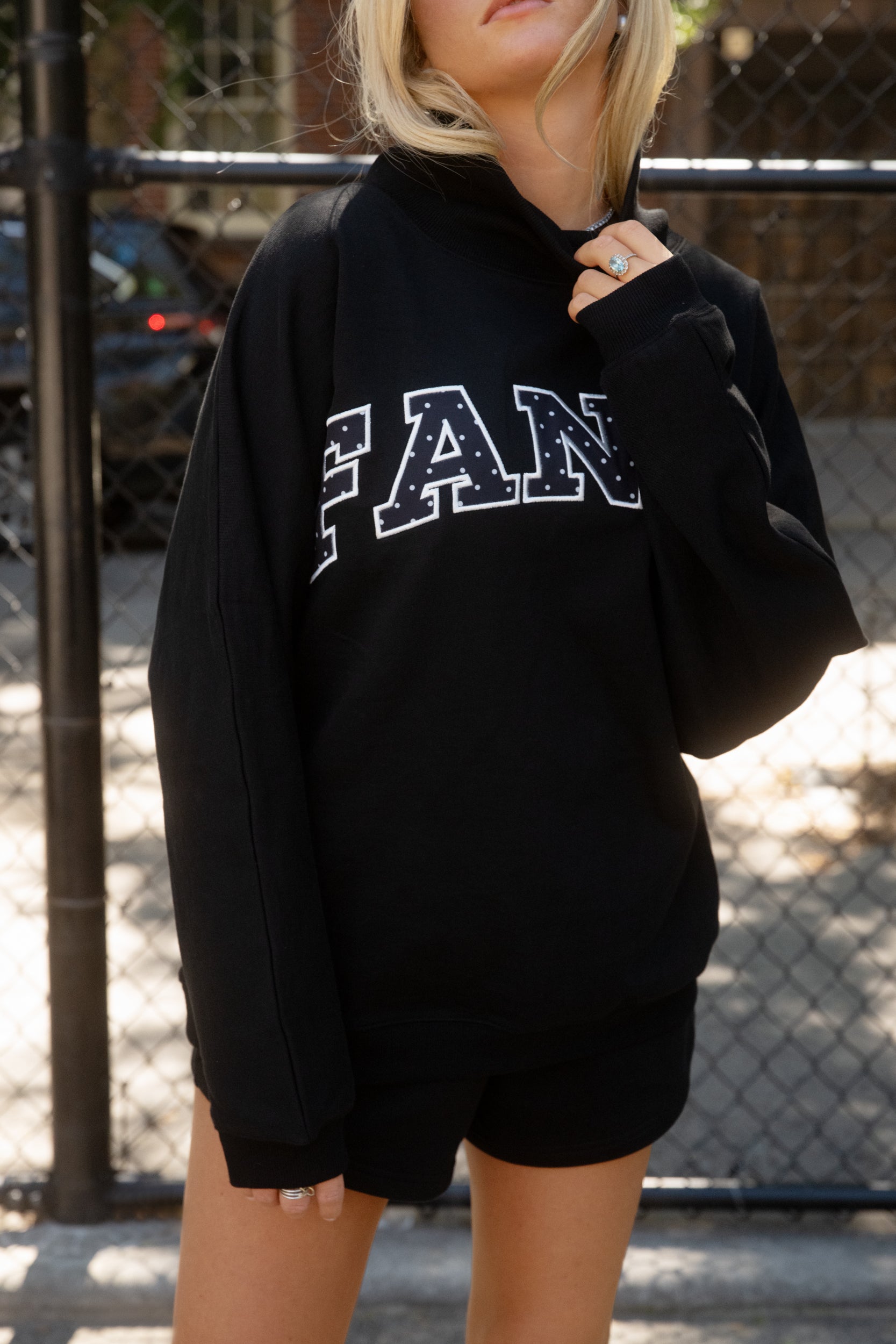 Oversized Terry Rolled Neck - Black/Polka Dot
