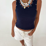 Riley Studded Tank Top - Navy