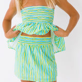 Gloria Frill Top and Skirt Set - Teal/Green Stripes