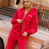 Fancy Split Zip Hoodie - Ruby Red