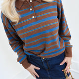 Lexi Stripe Polo Sweater - Brown Combo