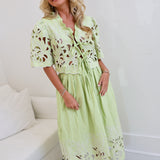 Evie Embroidery Lace Top And Skirt Set - Green