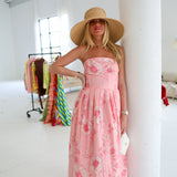 Madeline Strapless Midi Dress - Pink Floral