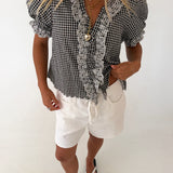 Sylvia Lace Ruffle Blouse - Black Gingham