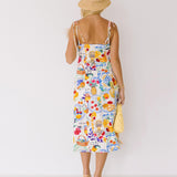 Ellie Shoulder Tie Midi Dress - Cream/Multi