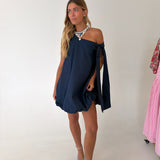 Willow Balloon Hem One Shoulder Mini Dress - Navy