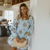 Eleanor Smocked Mini Dress - Baby Blue/White Palm