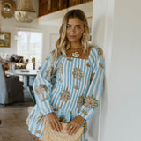 Eleanor Smocked Mini Dress - Baby Blue/White Palm