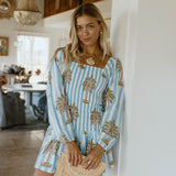Eleanor Smocked Mini Dress - Baby Blue/White Palm