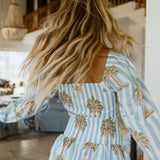 Eleanor Smocked Mini Dress - Baby Blue/White Palm