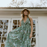 Miranda Floral Maxi Frill Dress - Teal/Pink
