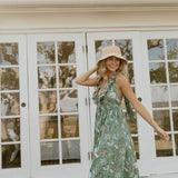 Miranda Floral Maxi Frill Dress - Teal/Pink