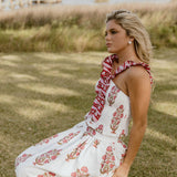 Riley Floral Ruffle Skirt Top Set - White/Red